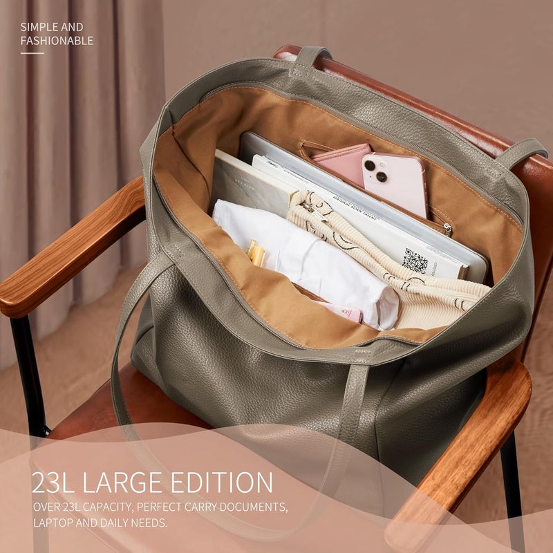 KALIDI Large Tote Bag Vegan Leather Casual Zipper Work Bag Weekender Hobo for Women 23L Oversize Shoulder Travel Purse - Image 4
